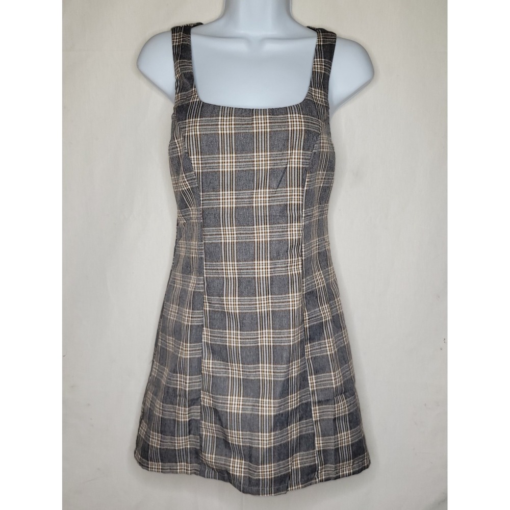 Altar'd State Grey Plaid Sleeveless Mini Shift Dress‎